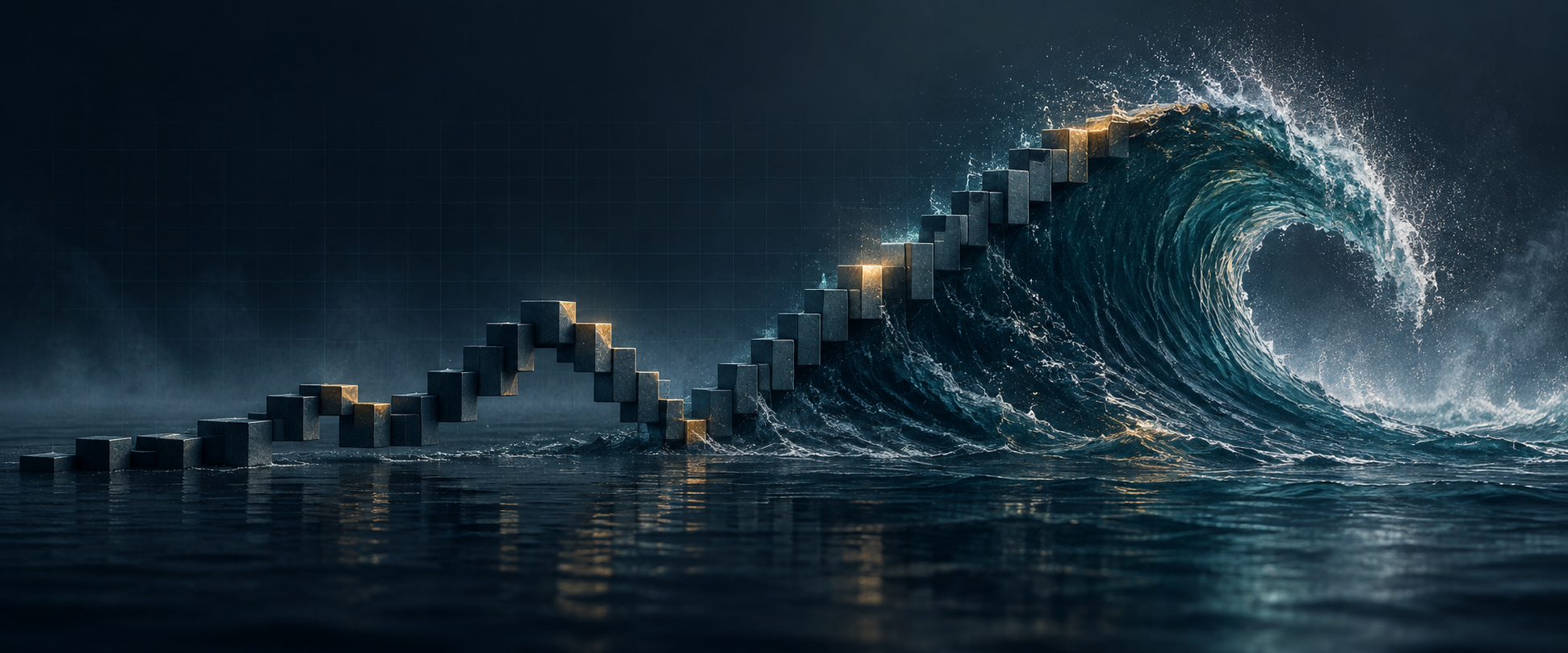 Renko bricks transforming into an ocean wave